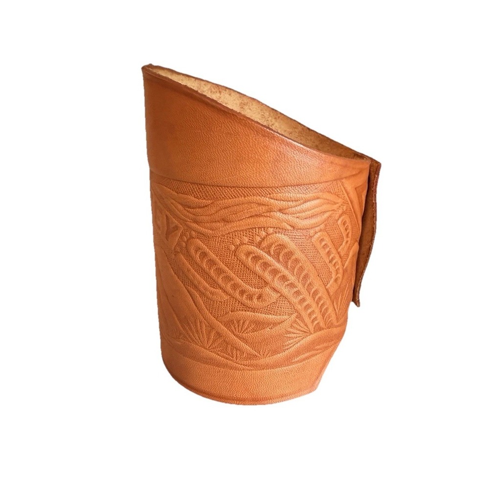 VTG Monterrey Embossed Leather Koozie Brown Snap Wrap Beer Bottle Holder Sleeve - Picture 3 of 8